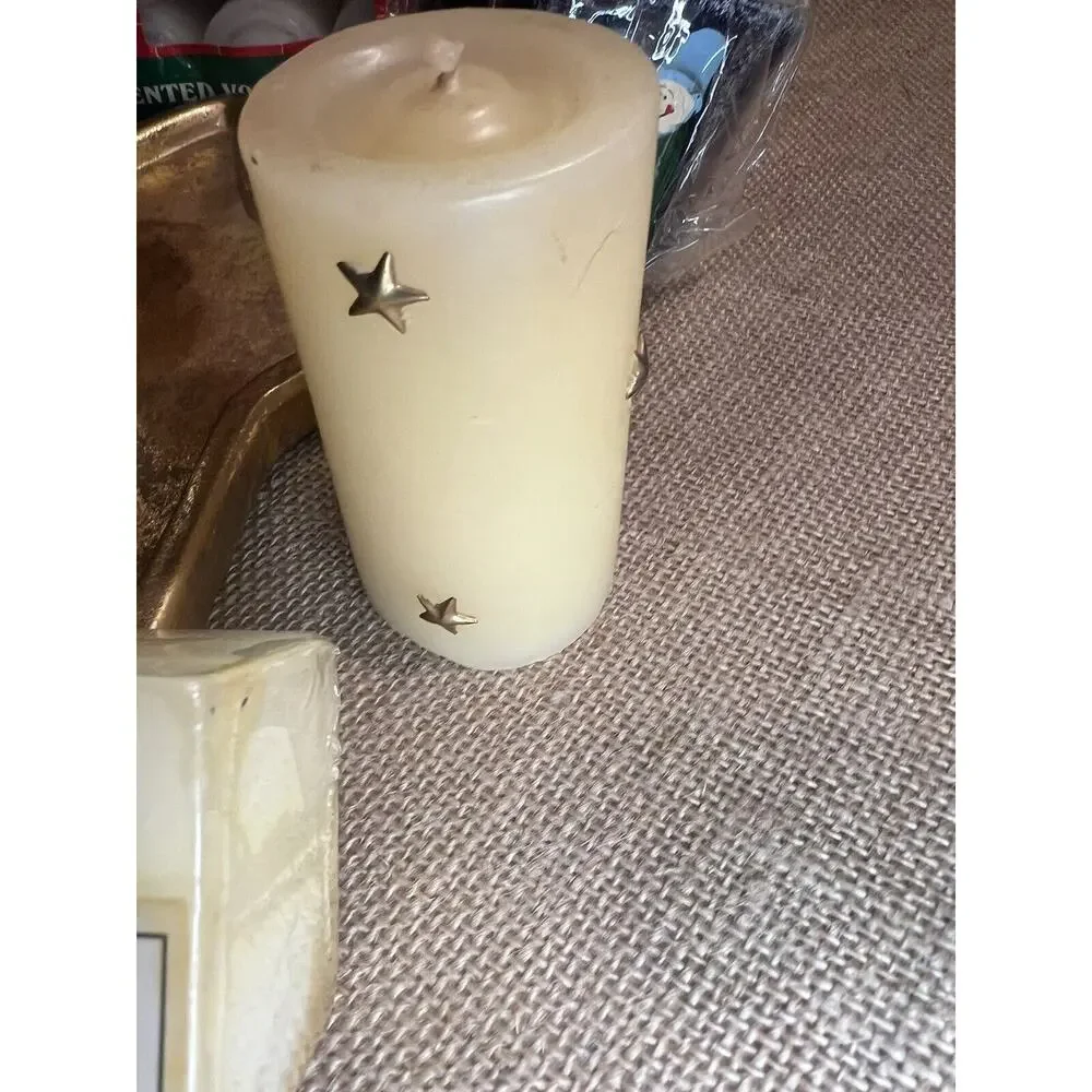 Lot of 8 VINTAGE Assorted Candles and Gold Candle Plate